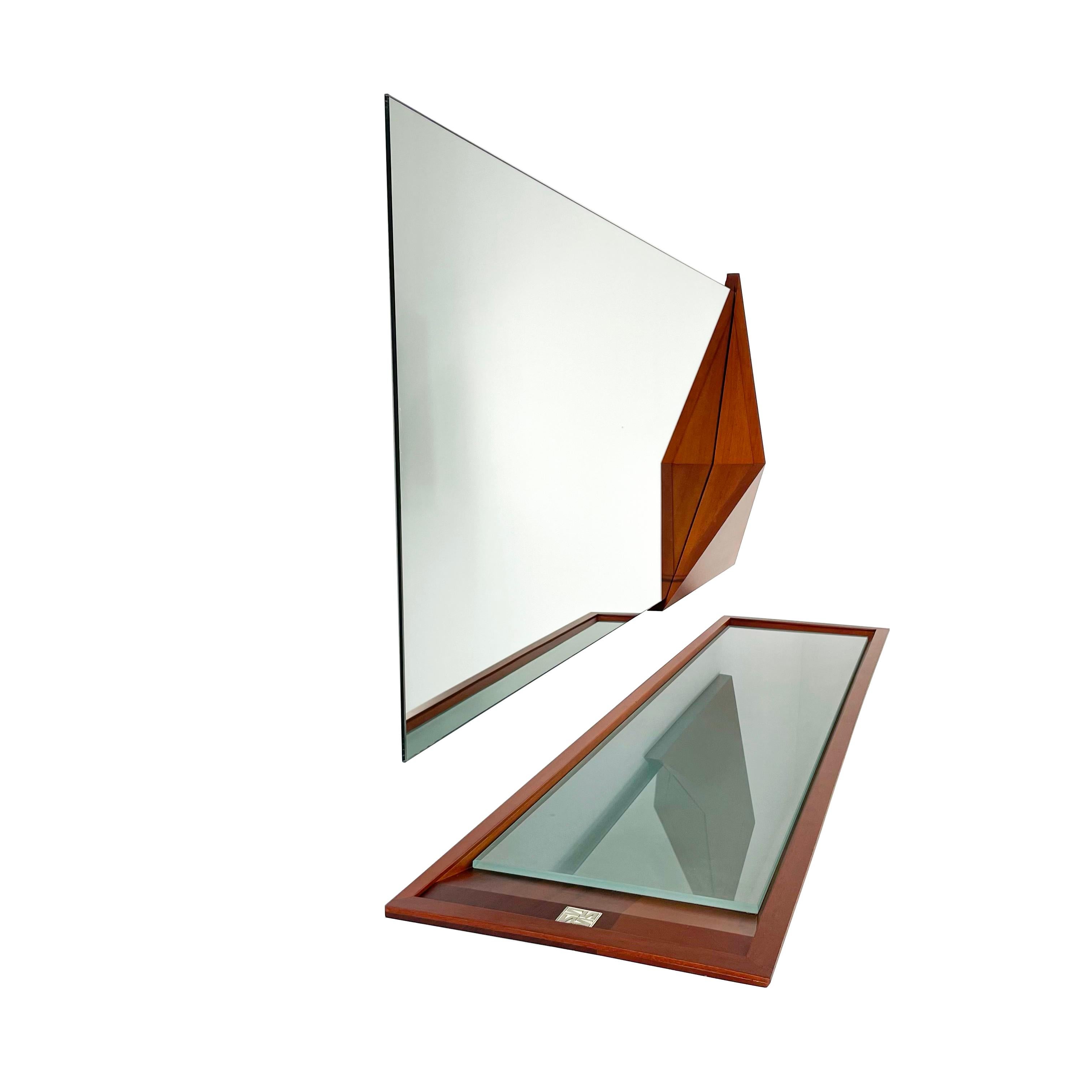 Contemporary Modern Solid Wood and Glass Entry Mirror Console by Pierre Sarkis