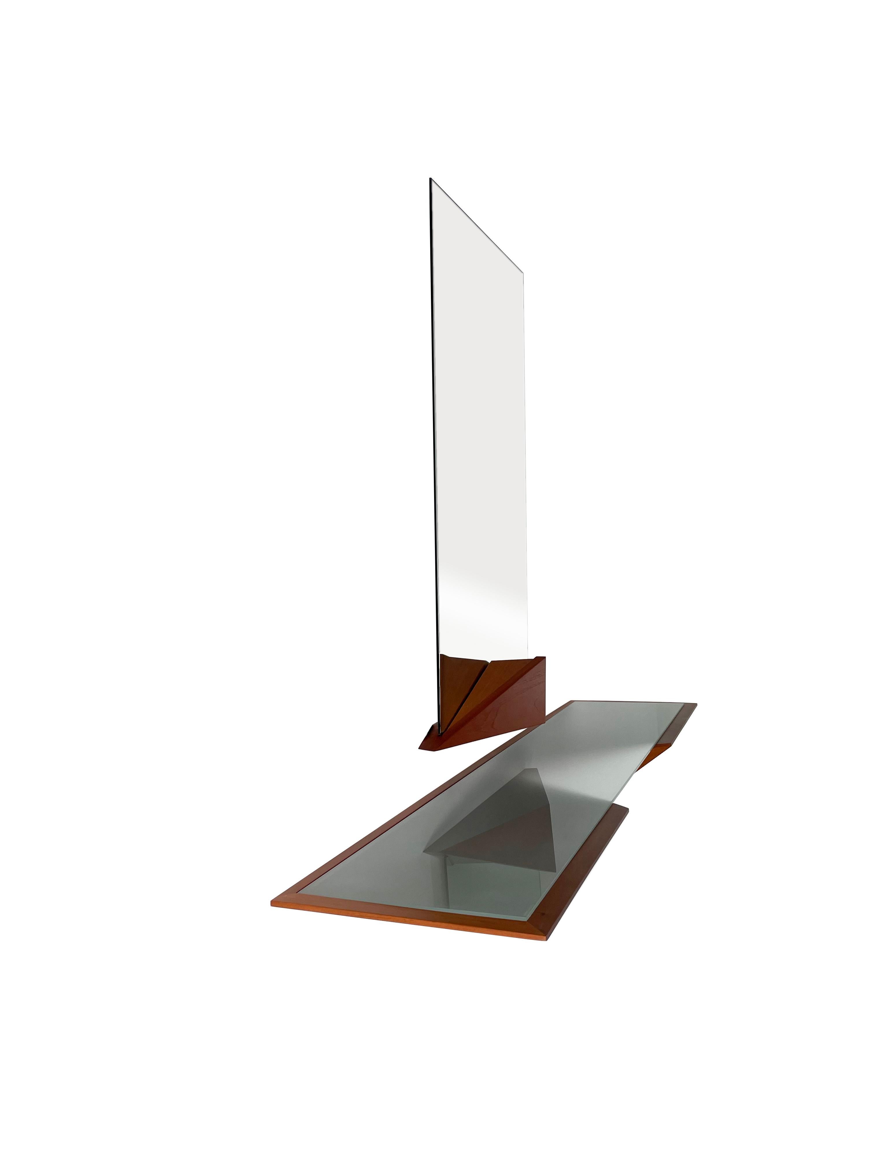 Contemporary Modern Solid Wood and Glass Entry Mirror Console by Pierre Sarkis For Sale