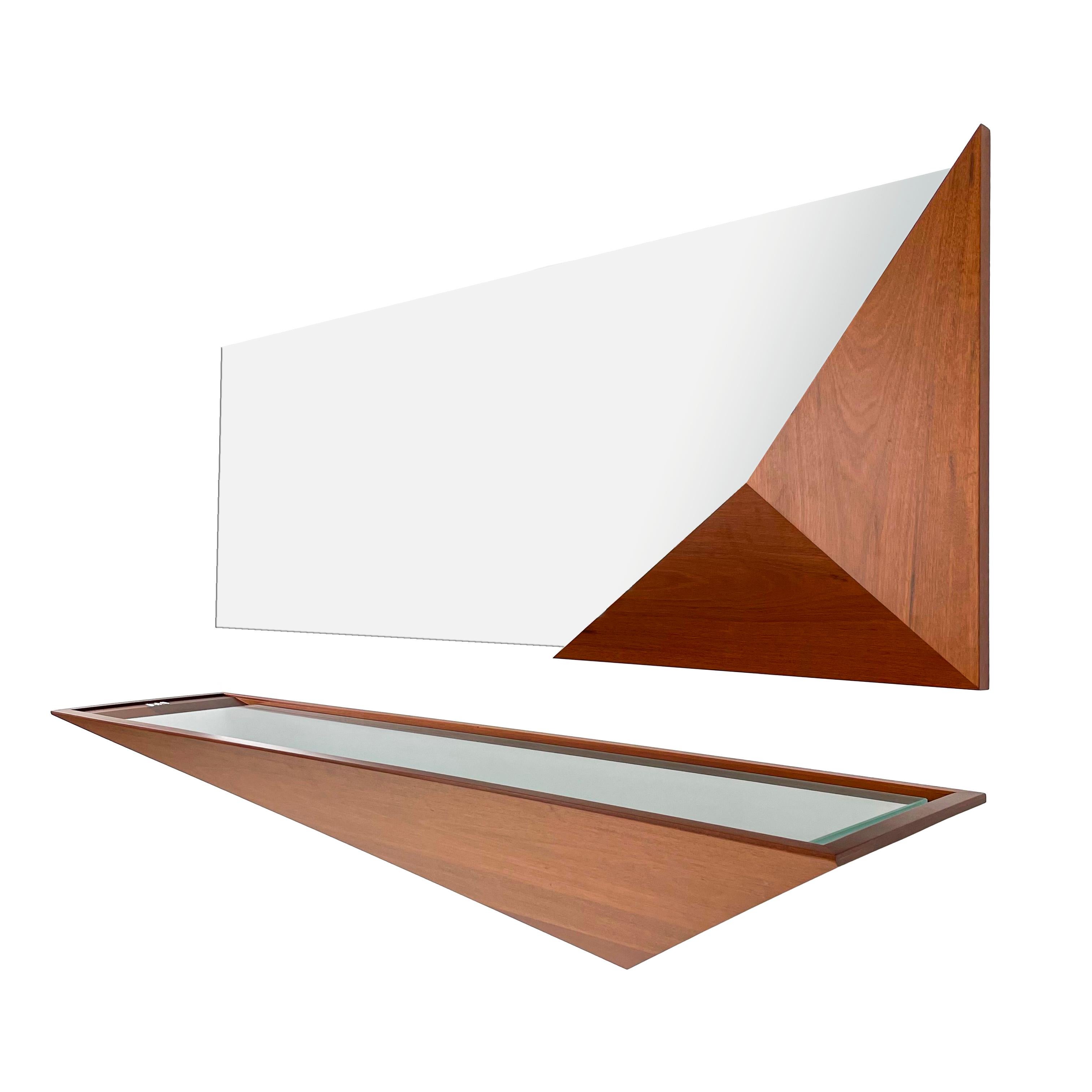 Modern Solid Wood and Glass Entry Mirror Console by Pierre Sarkis 1