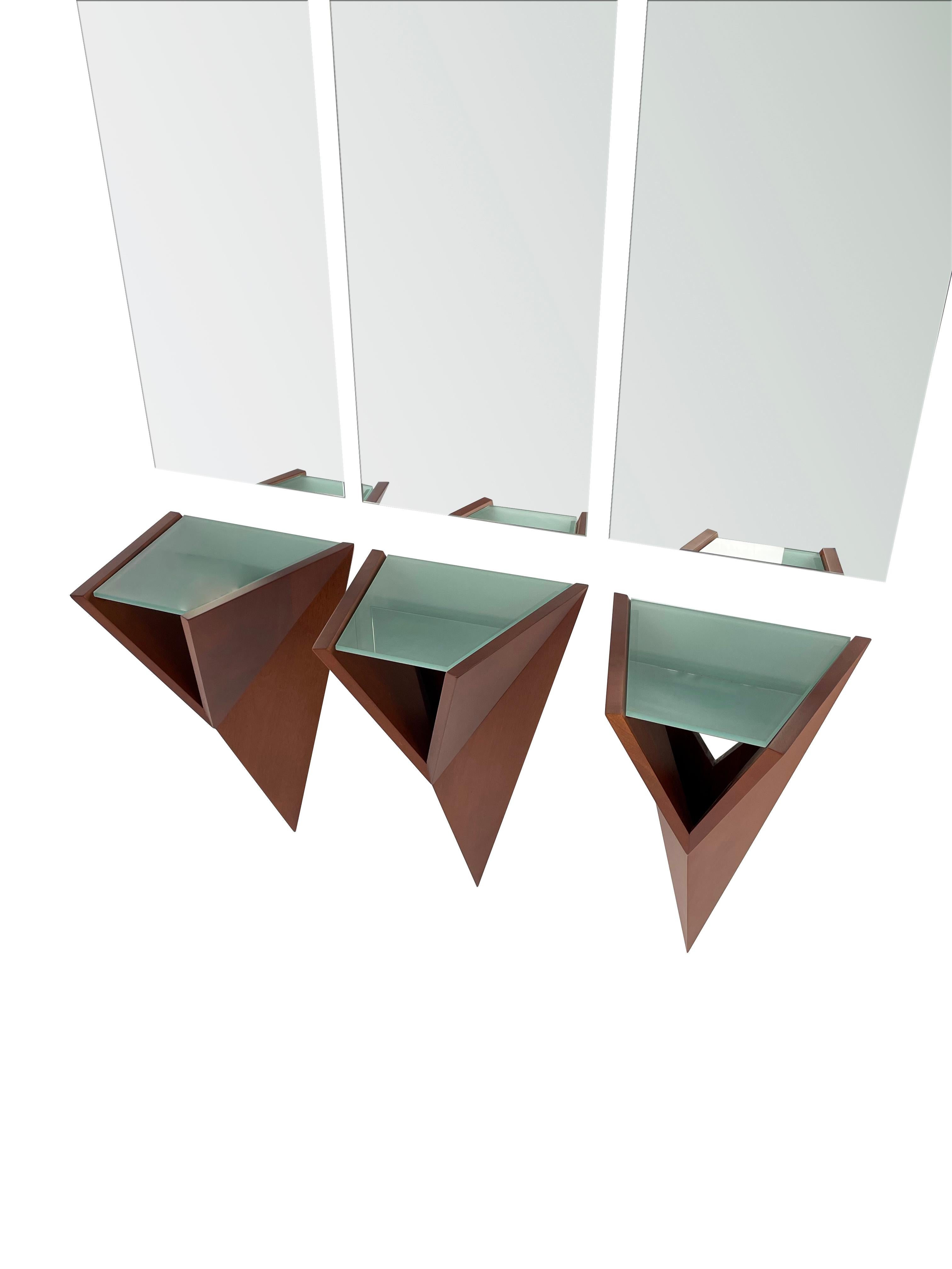 Contemporary Modern Solid Wood and Glass Entry Mirror Console by Pierre Sarkis For Sale