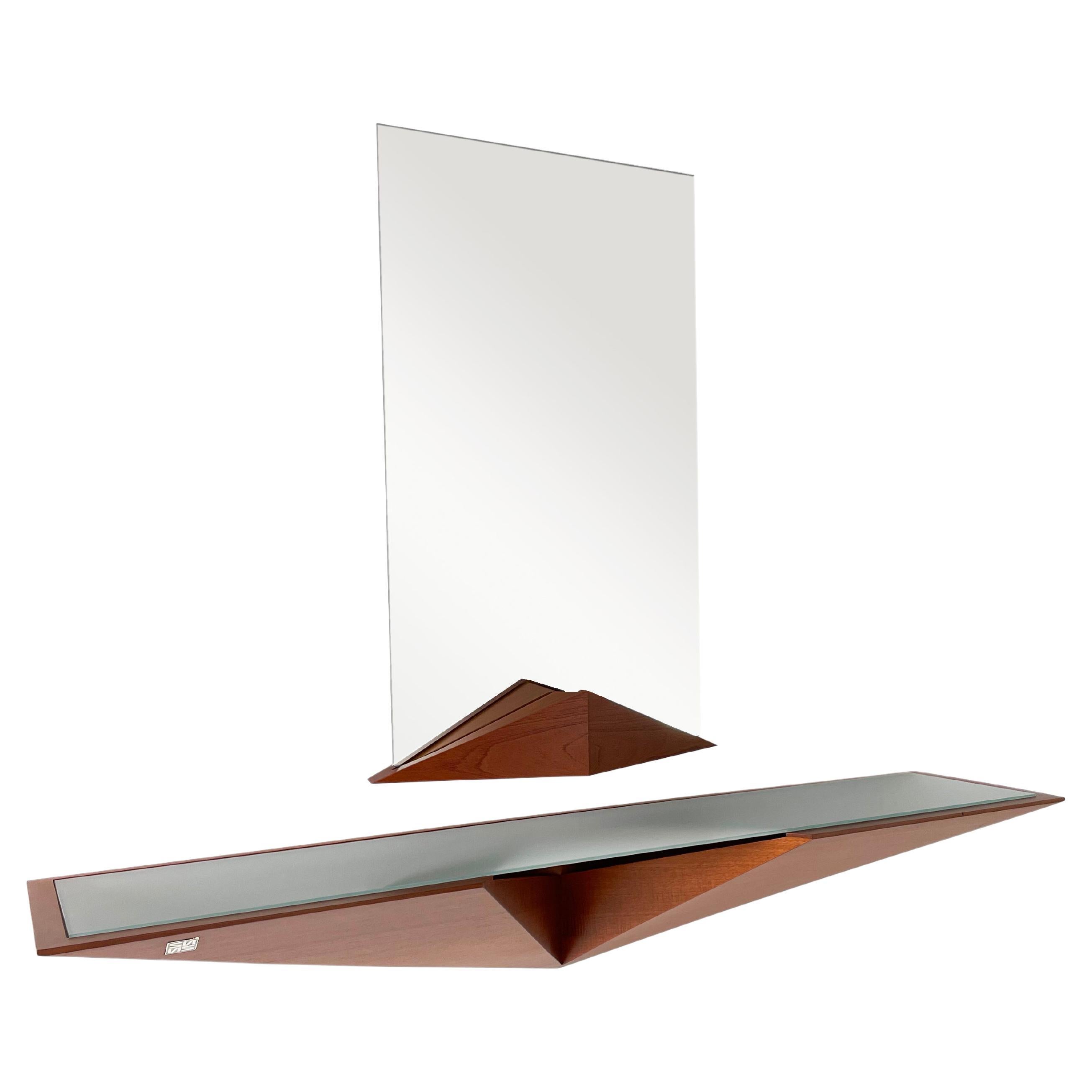 Modern Solid Wood and Glass Entry Mirror Console by Pierre Sarkis For Sale