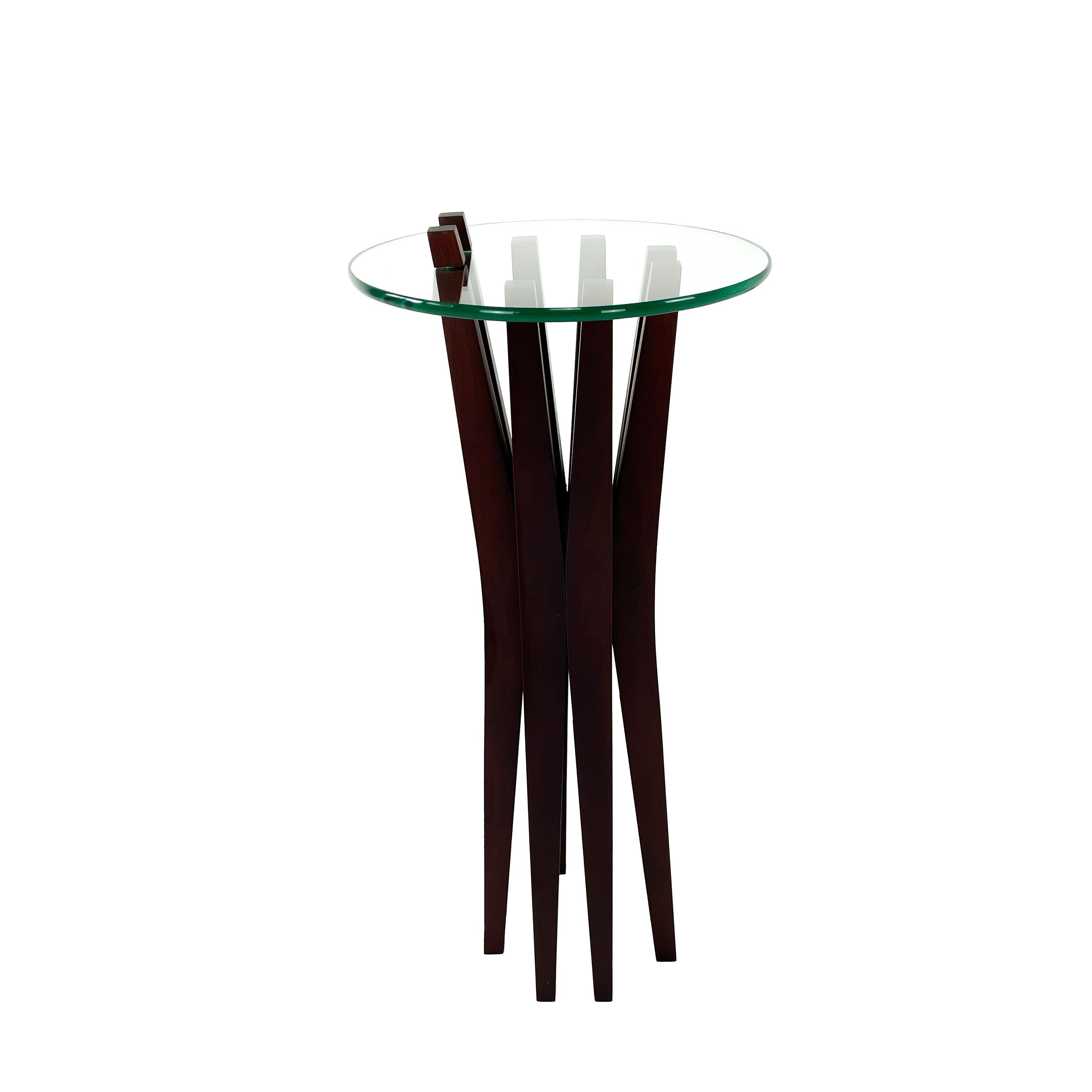 Modern Solid Wood and Glass Pedestal Table by Pierre Sarkis For Sale 3