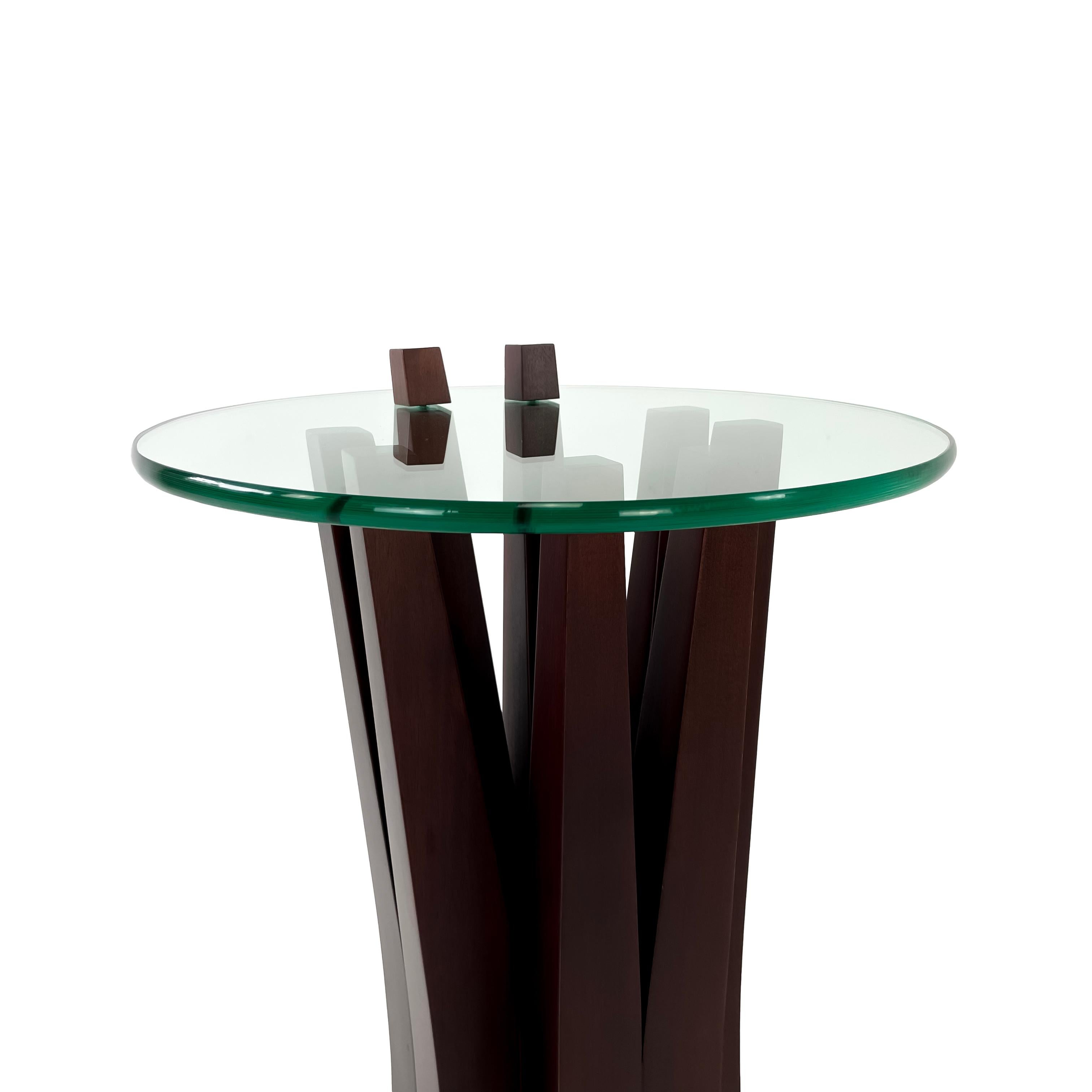 Guatemalan Modern Solid Wood and Glass Pedestal Table by Pierre Sarkis For Sale