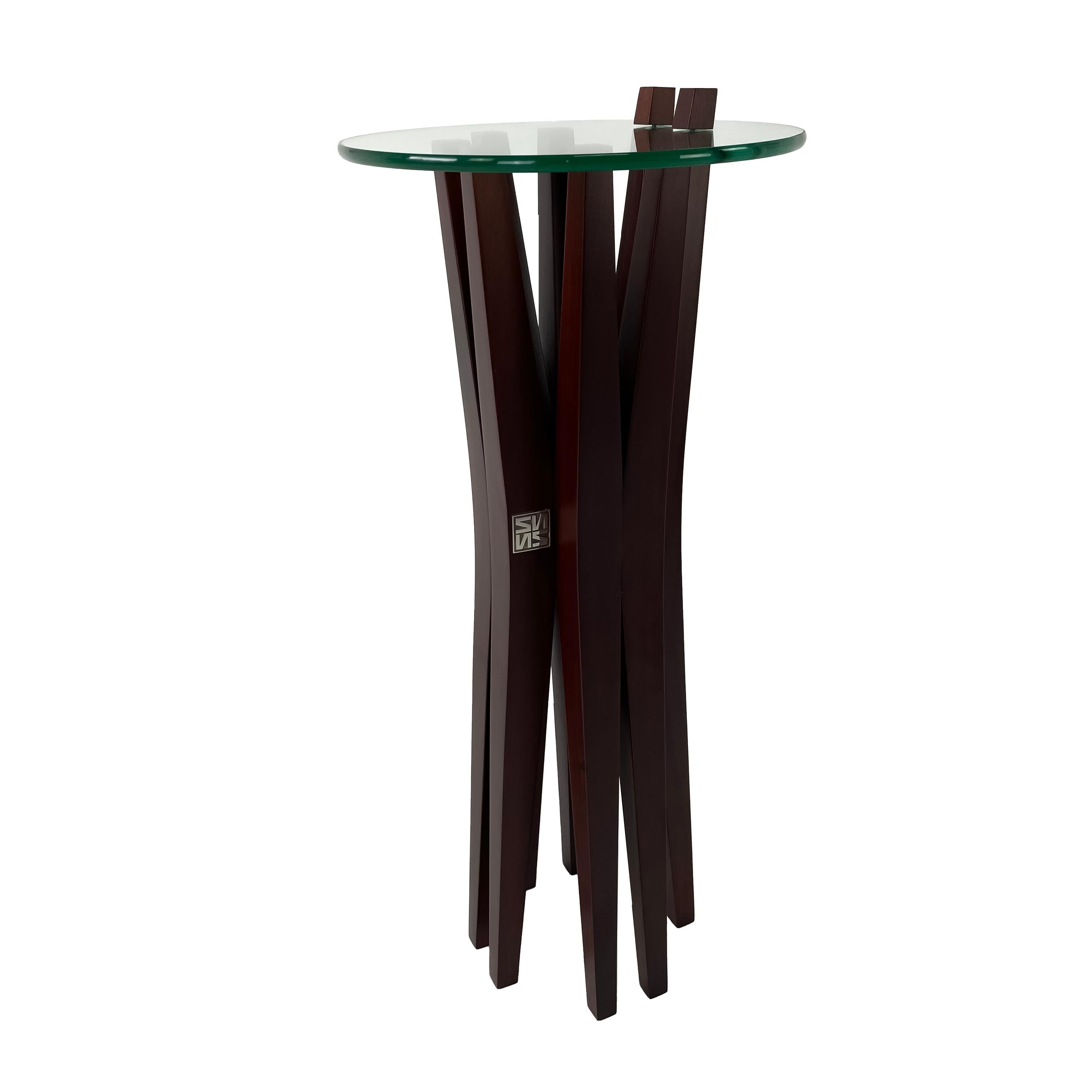 Modern Solid Wood and Glass Pedestal Table by Pierre Sarkis For Sale 2