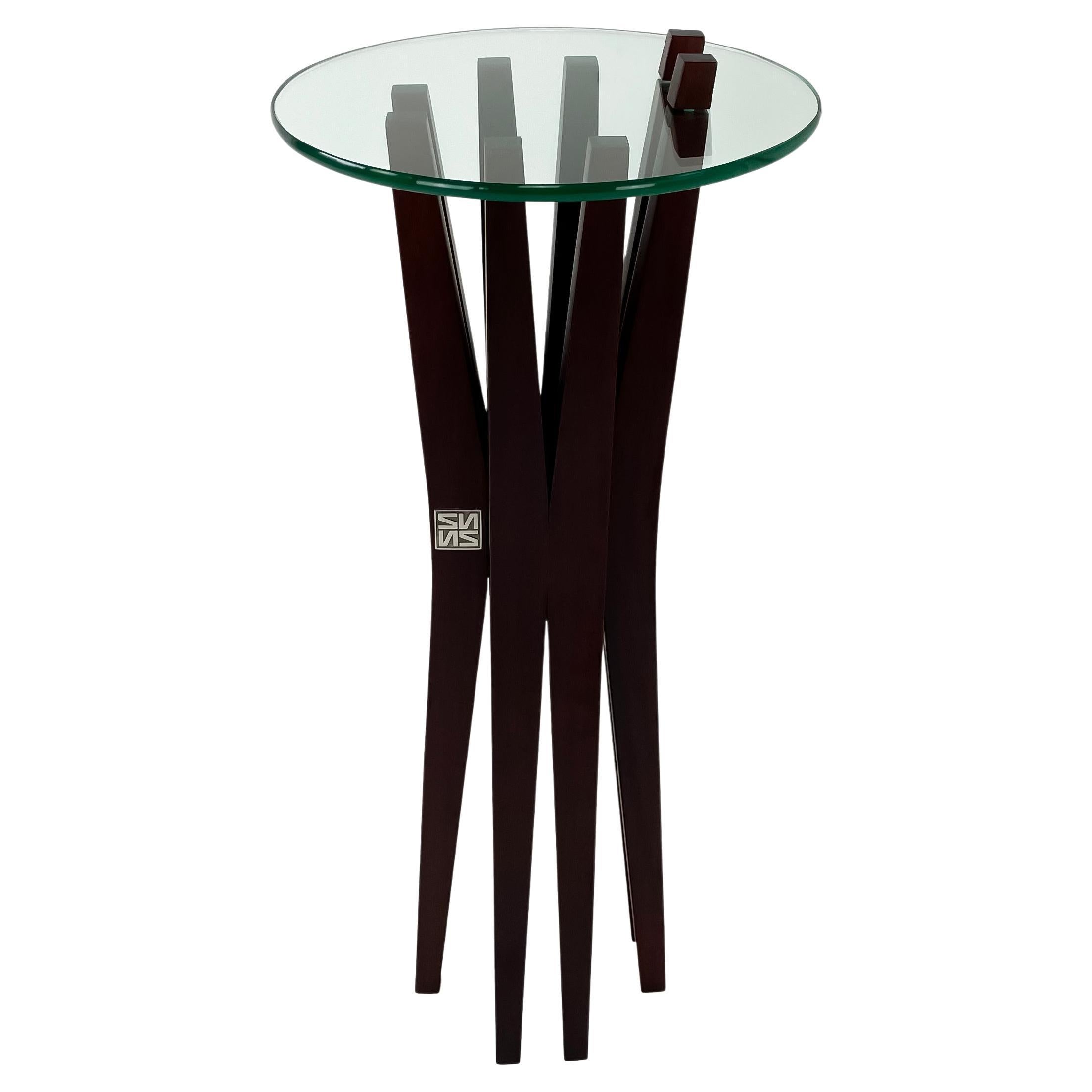 Modern Solid Wood and Glass Pedestal Table by Pierre Sarkis For Sale