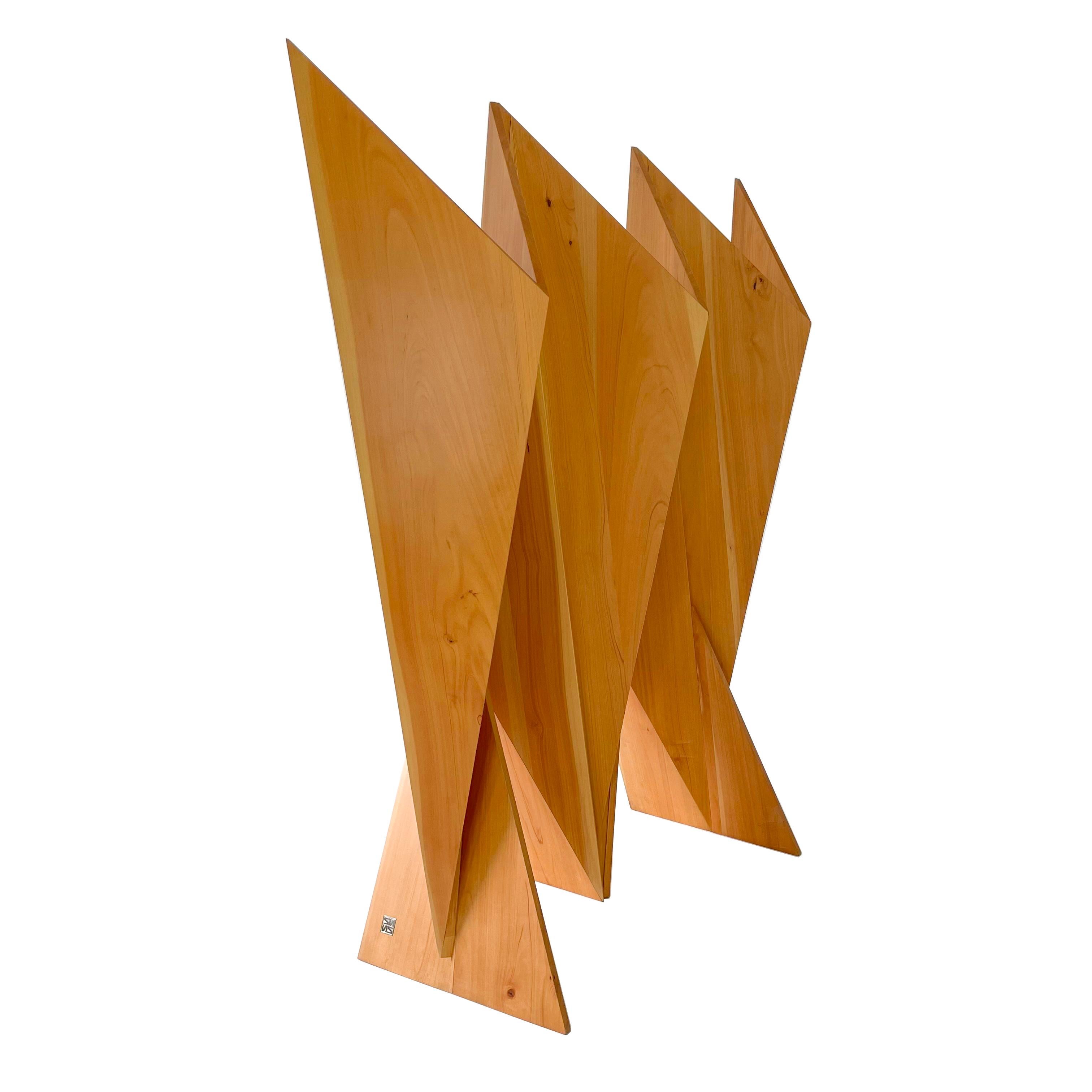 Modern Solid Wood Sculpture screen by Pierre Sarkis from Valentina Collection. Inspired in the Origami Folds theory. Finding in basic geometry meaning of life, truth and beauty. Artistic wooden screen perfect for lobby hall or open