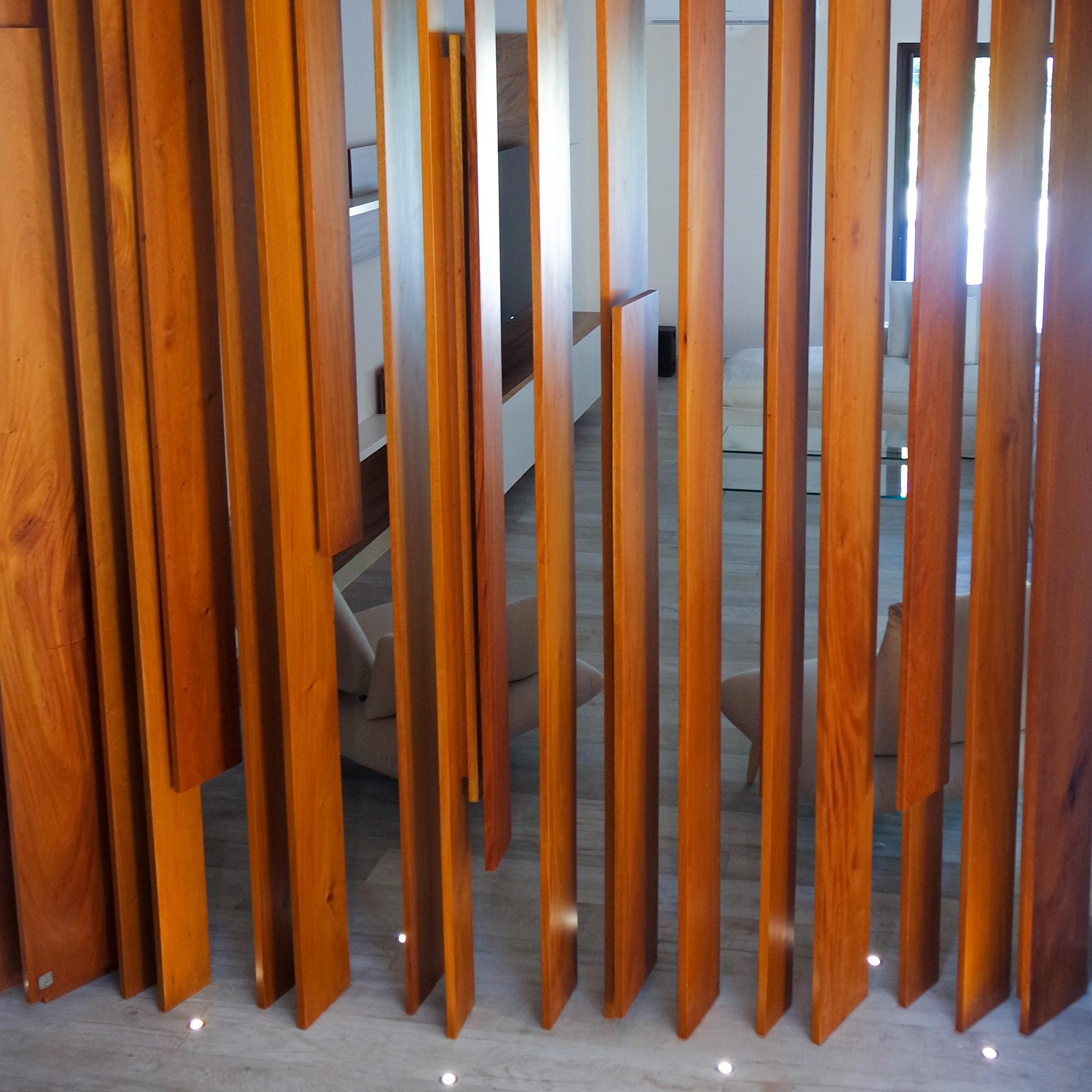 Varnished Modern Wood Sculpture Wall Screen / Room Divider by Pierre Sarkis For Sale