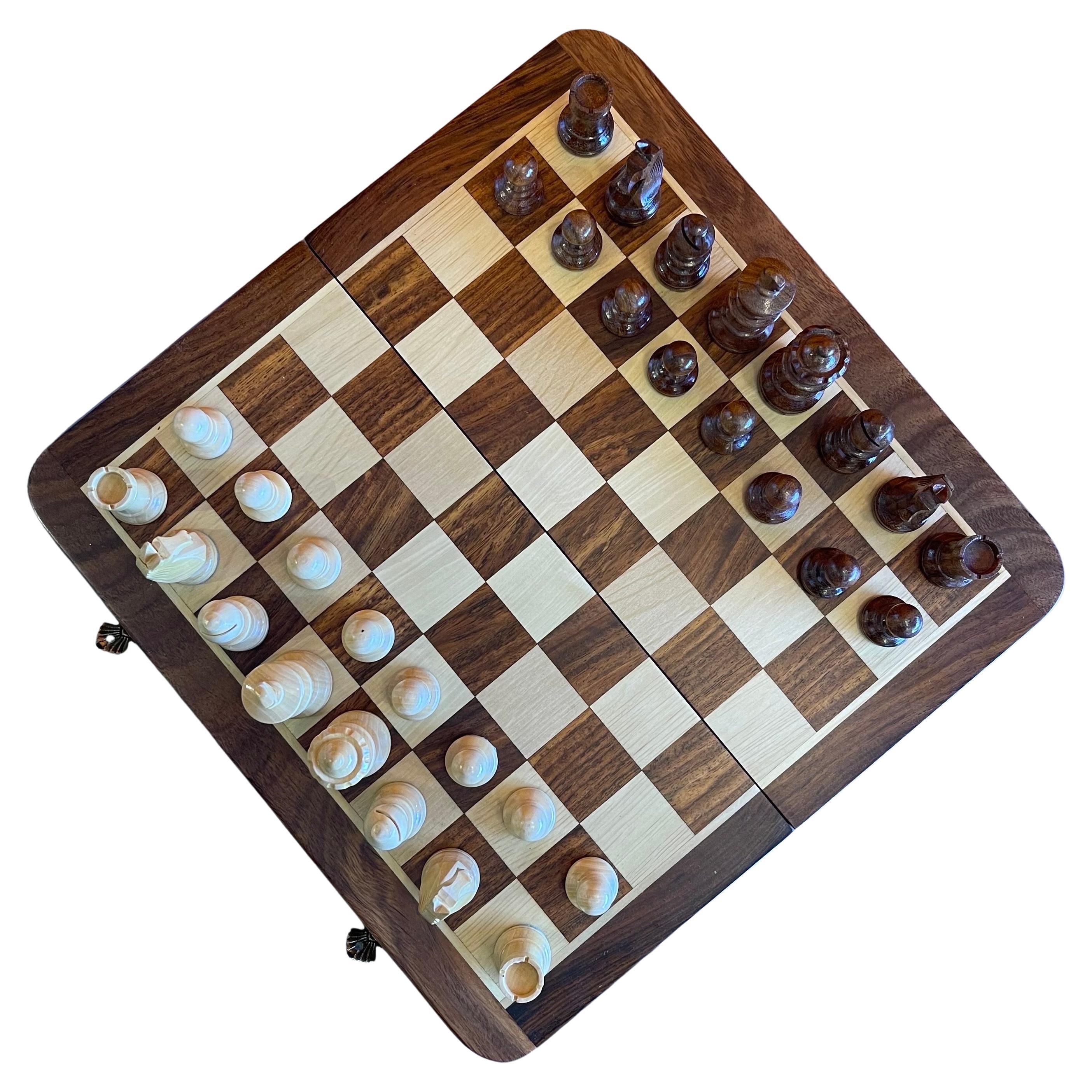 Hand-Carved Modern Solid Wood Travel Chess Set by Dal Negro
