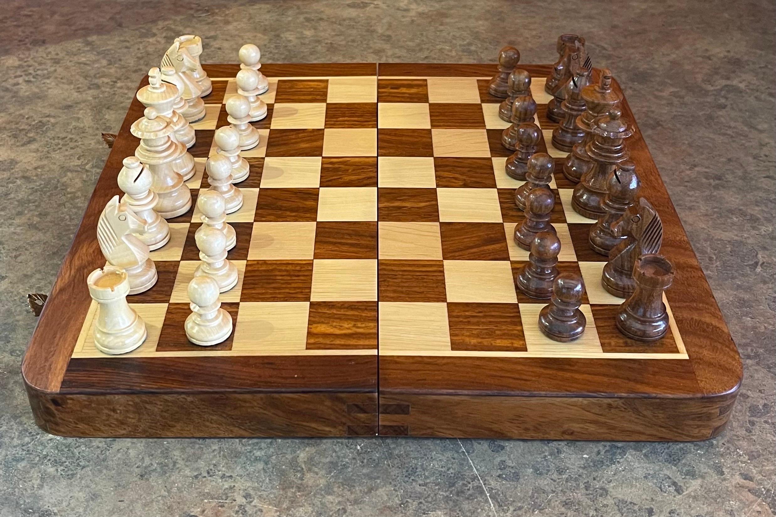 Contemporary Modern Solid Wood Travel Chess Set by Dal Negro