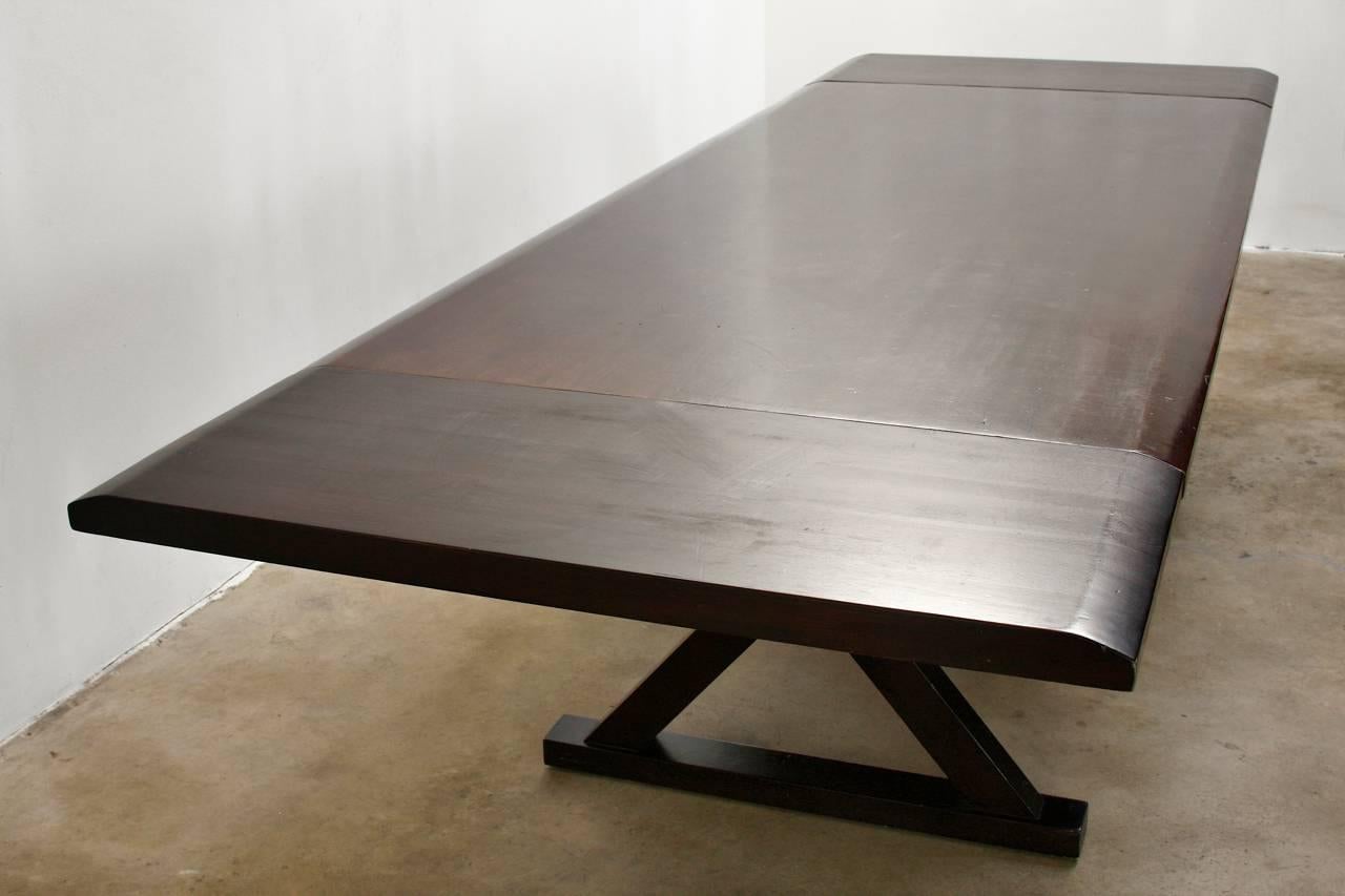 American Modern Solid Wood Trestle Dining Table with X-Base Legs