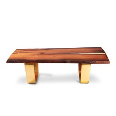 Modern Live Edge Wood Coffee Table in Brass, Gold, Copper