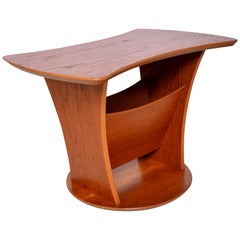 Retro 1980s Postmodern Sculptural Teak Side Table and Magazine Holder Denmark