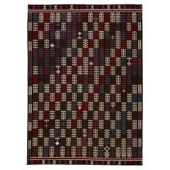 Modern Soumak Handmade Geometric Designed Brown Wool Rug