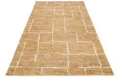 Tappeto moderno Soumak in iuta naturale e cotone fatto a mano in Tan