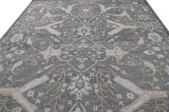 Modern Soumak Rug Oversize Handmade Wool with Allover Gray Design