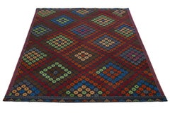 Modern Soumak Wool Rug Handmade Multicolor With Geometric Designed