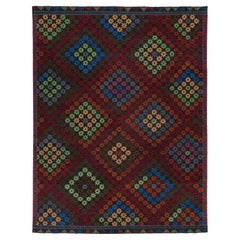 Tappeto moderno in lana Soumak fatto a mano multicolore con disegno geometrico