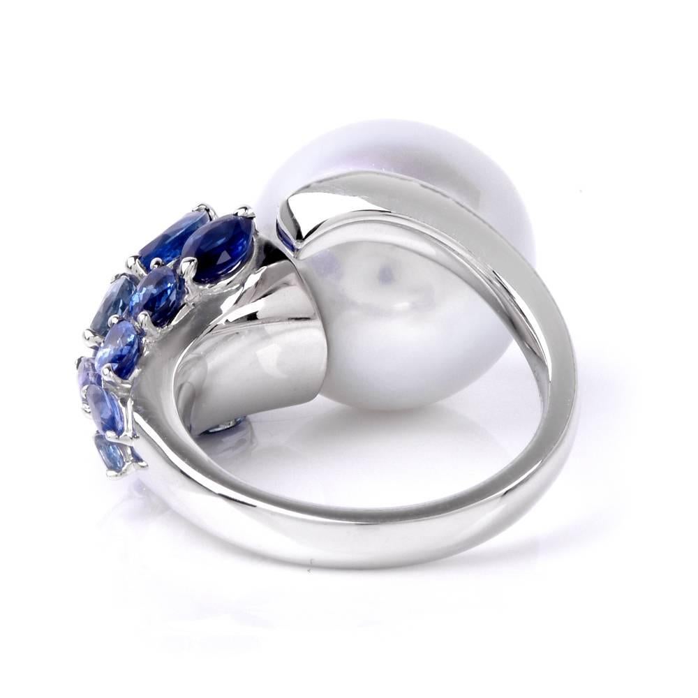 Women's Modern South Sea Pearl Marquise Sapphire Diamond Cocktail Ring