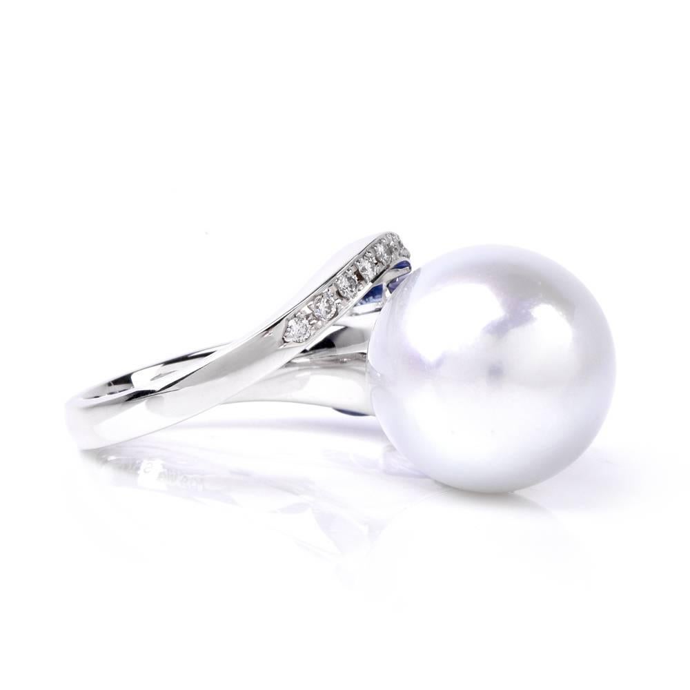 Modern South Sea Pearl Marquise Sapphire Diamond Cocktail Ring 2