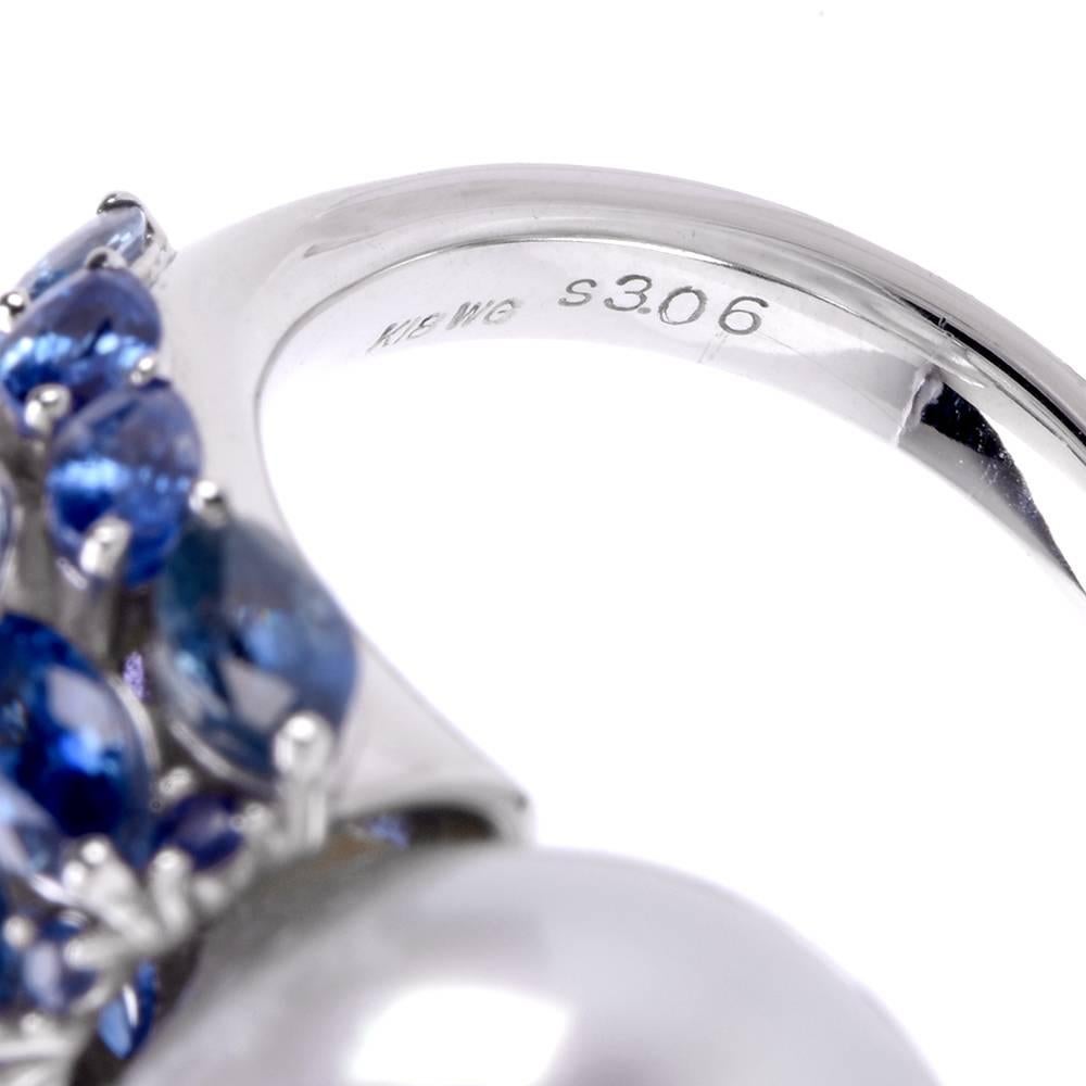 Modern South Sea Pearl Marquise Sapphire Diamond Cocktail Ring 4