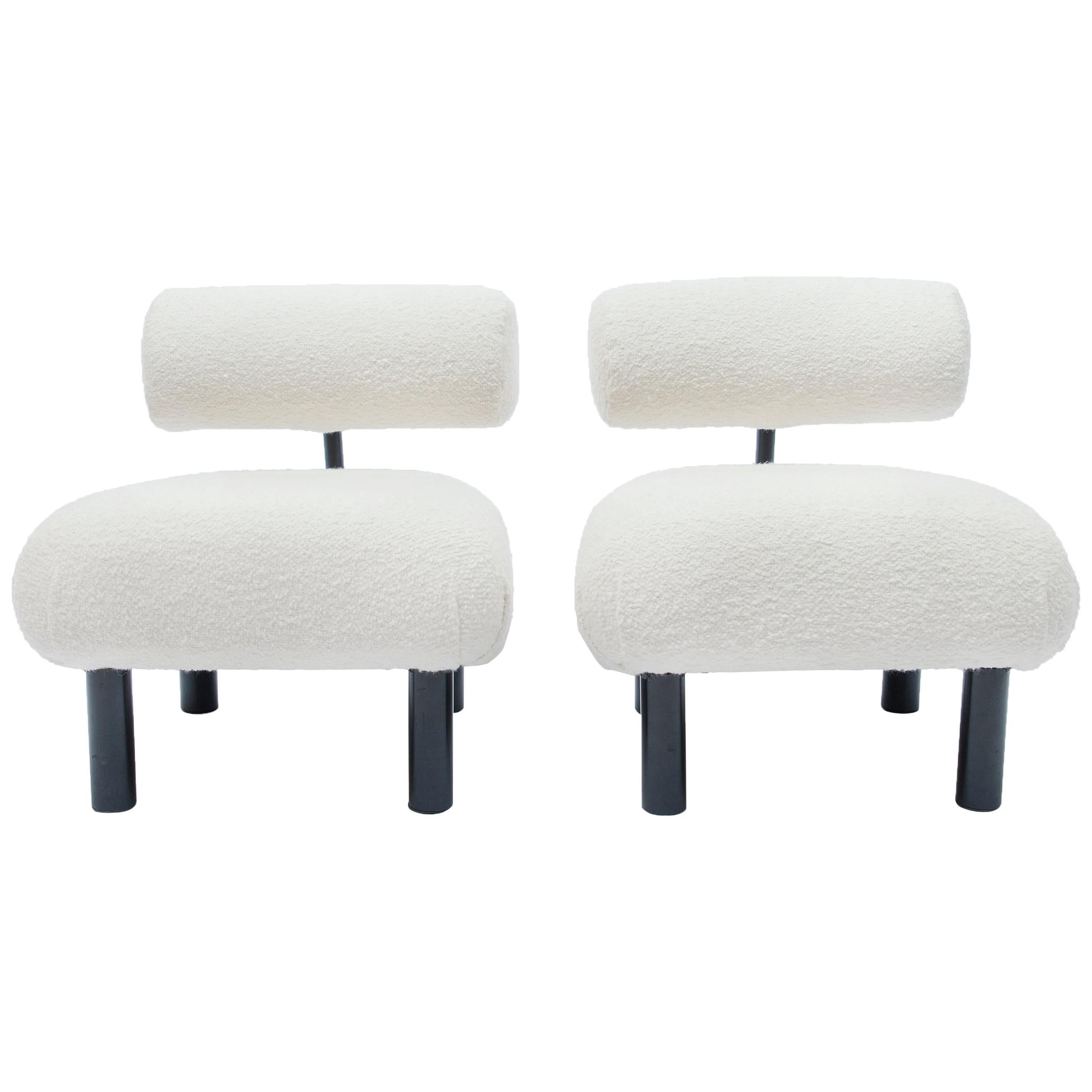 Modern Space Age Low Chairs in Boucle Fabric, 1980s