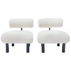 Modern Space Age Low Chairs in Boucle Fabric, 1980s