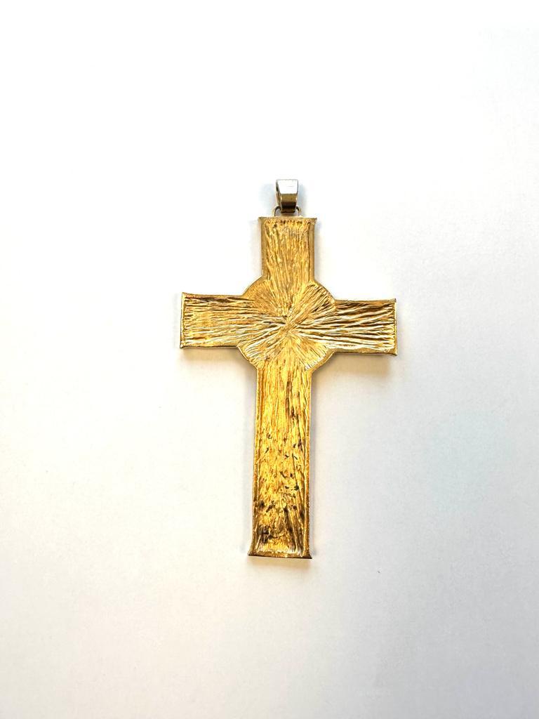 Women's or Men's Modern Spanish Crucifix Pendant in Byzantine Style Gold plated Silver For Sale