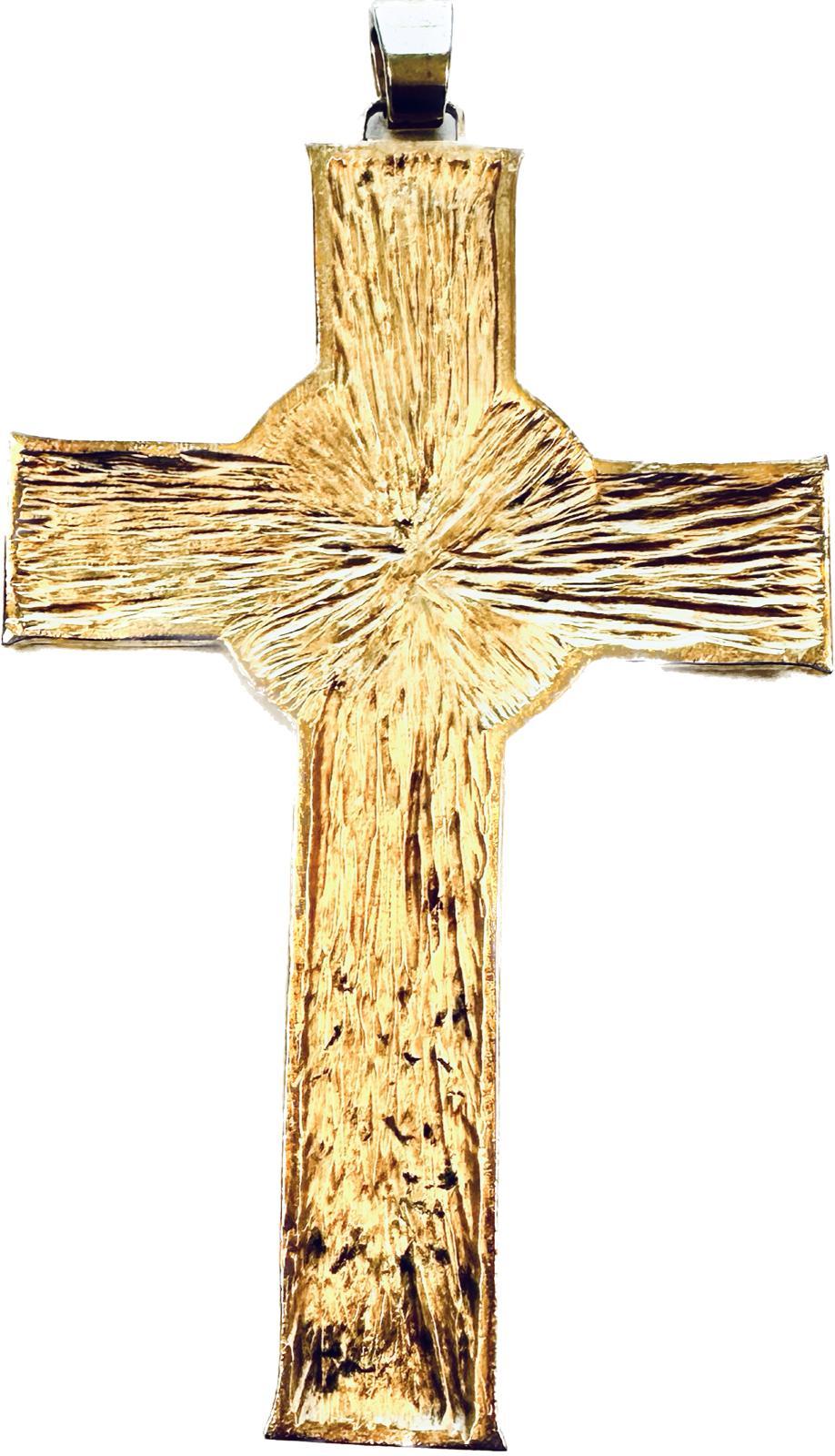 Moderner spanischer Kruzifix-Anhänger im byzantinischen Stil, vergoldetes Silber im Angebot 3