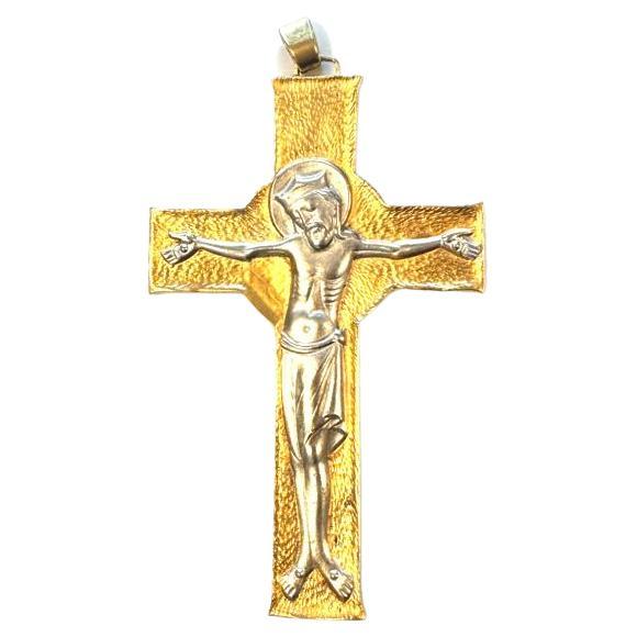 Pendentif Crucifix espagnol moderne de style byzantin en argent plaqué or