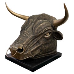 Moderne, spanische Stier-Skulptur, Heißgussbronze-Skulptur, amerikanisch, 21. Jahrhundert.