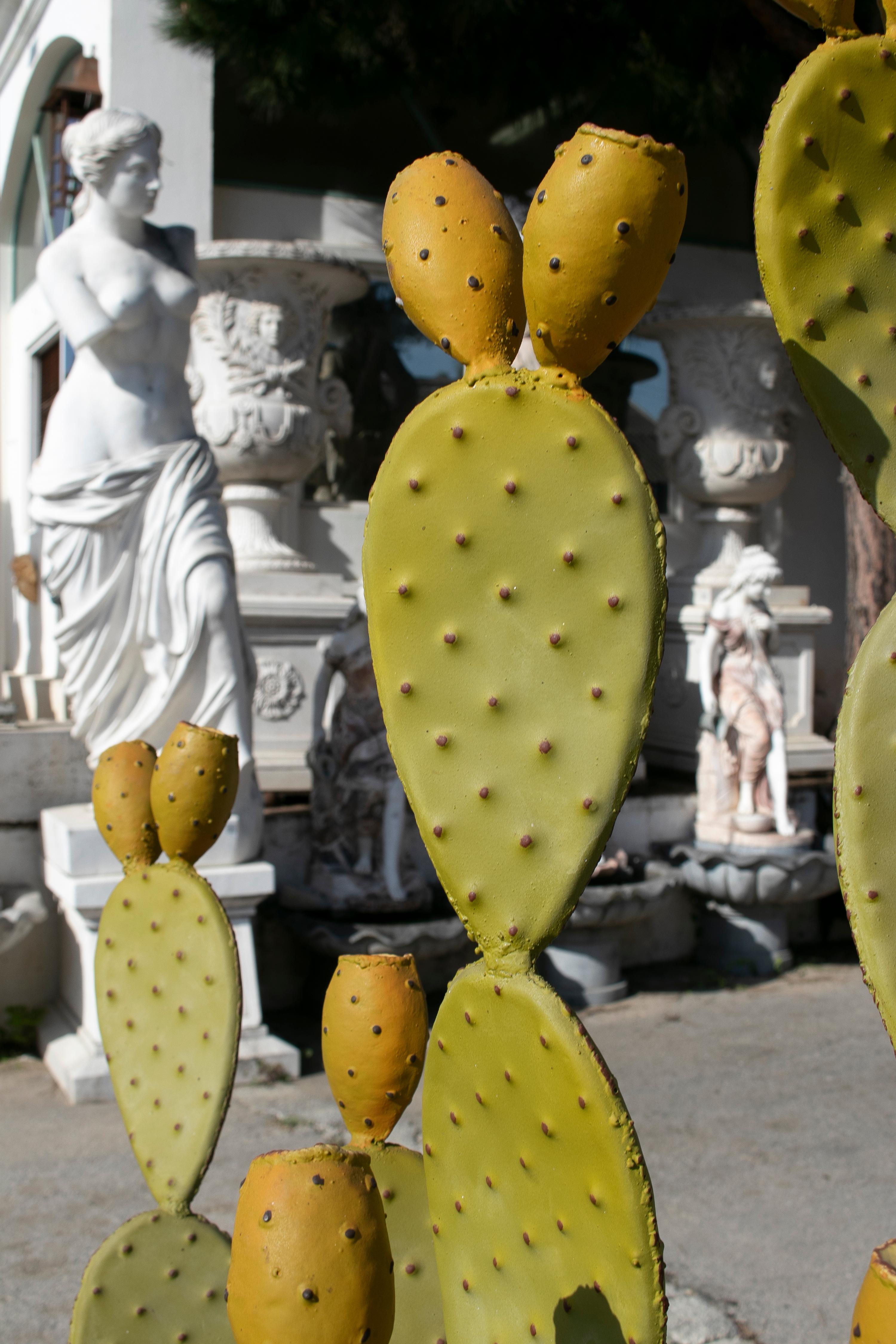 Modern Spanish Hand Painted Cactus Iron Garden Sculpture For Sale 4
