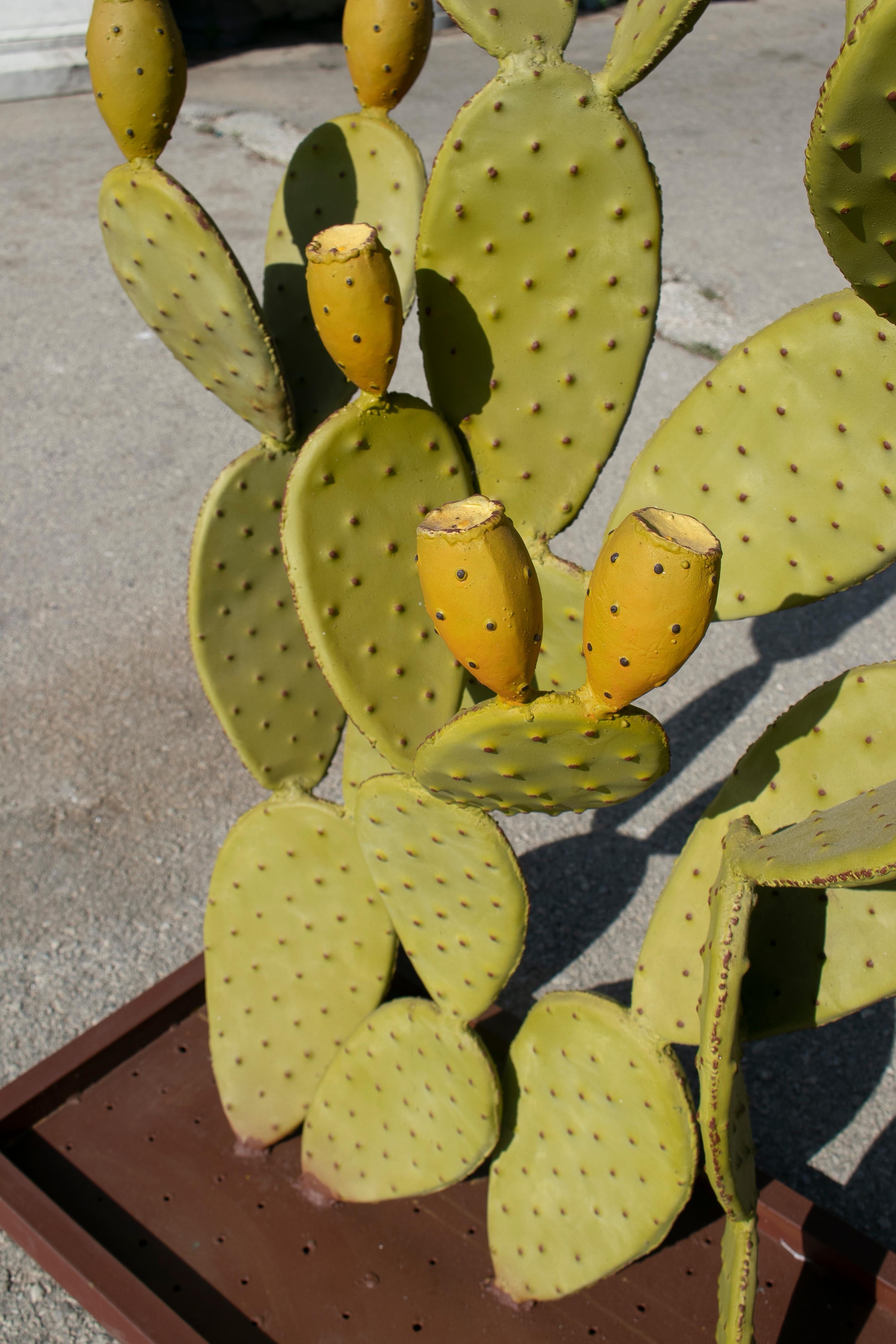 Modern Spanish Hand Painted Cactus Iron Garden Sculpture For Sale 6