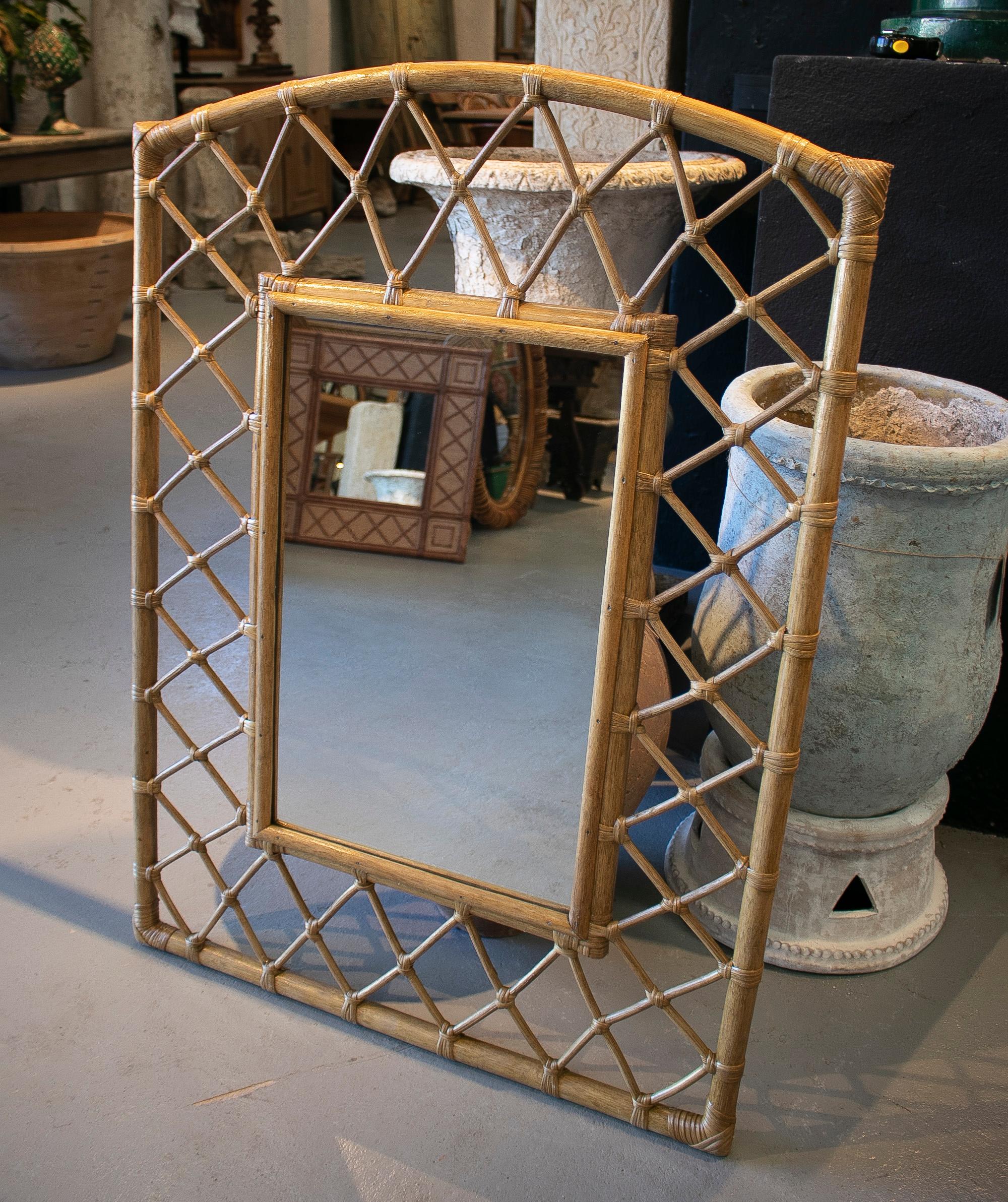 Modern Spanish bamboo handcrafted wall mirror.
 