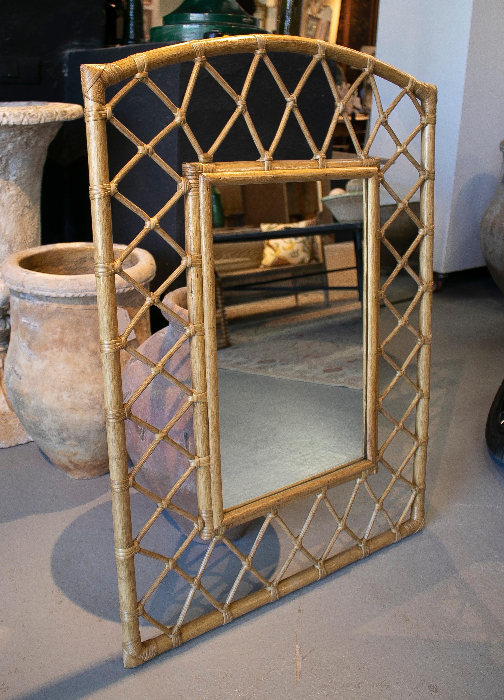 Modern Spanish Handcrafted Bamboo Wall Mirror In Good Condition In Marbella, ES