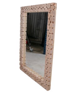 Modern Spanish Rectangular Mirror w/ Hand Made Tree Trunk Mosaic Frame