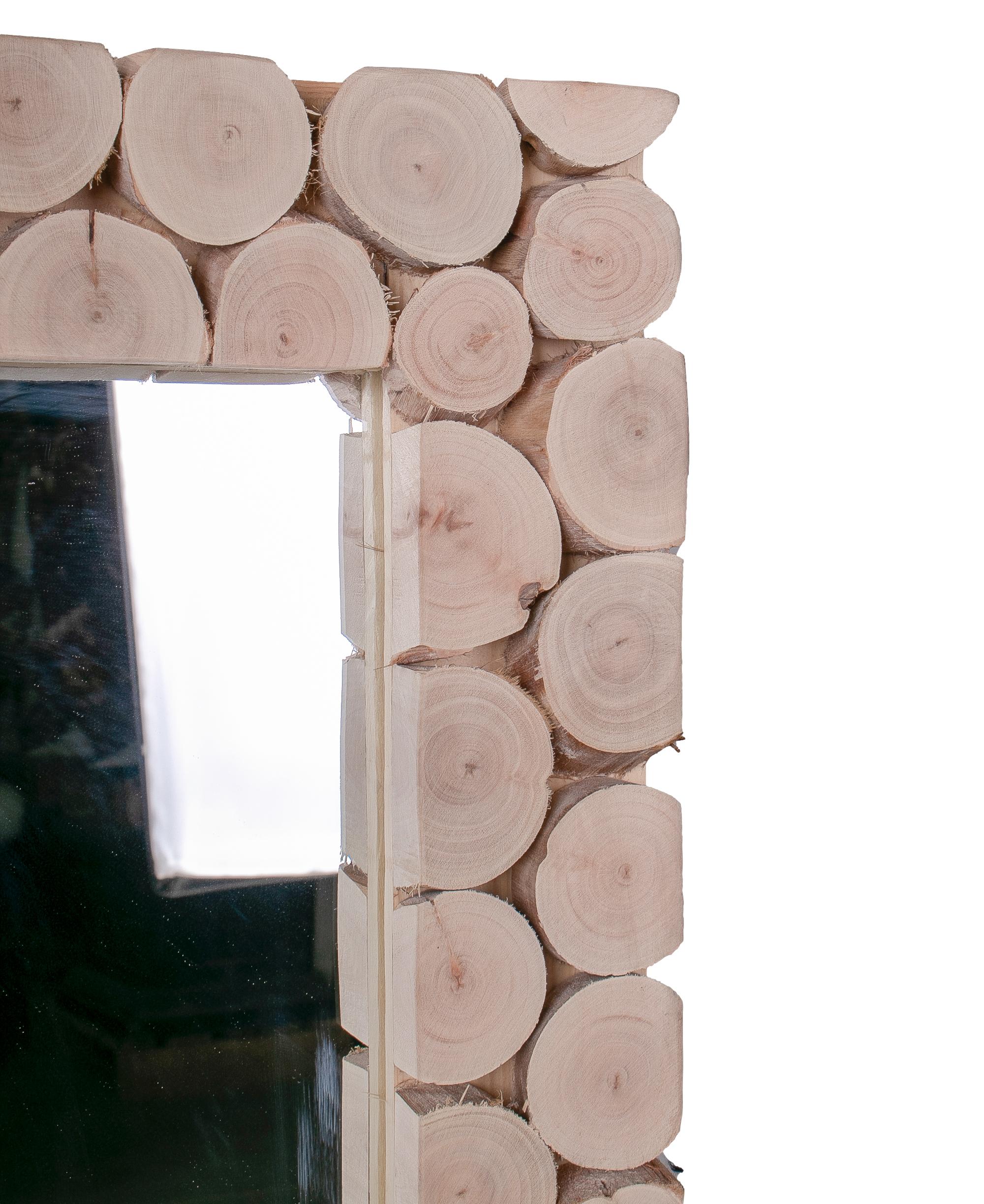 Contemporary Modern Spanish Rectangular Mirror w/ Hand Made Tree Trunk Mosaic Frame