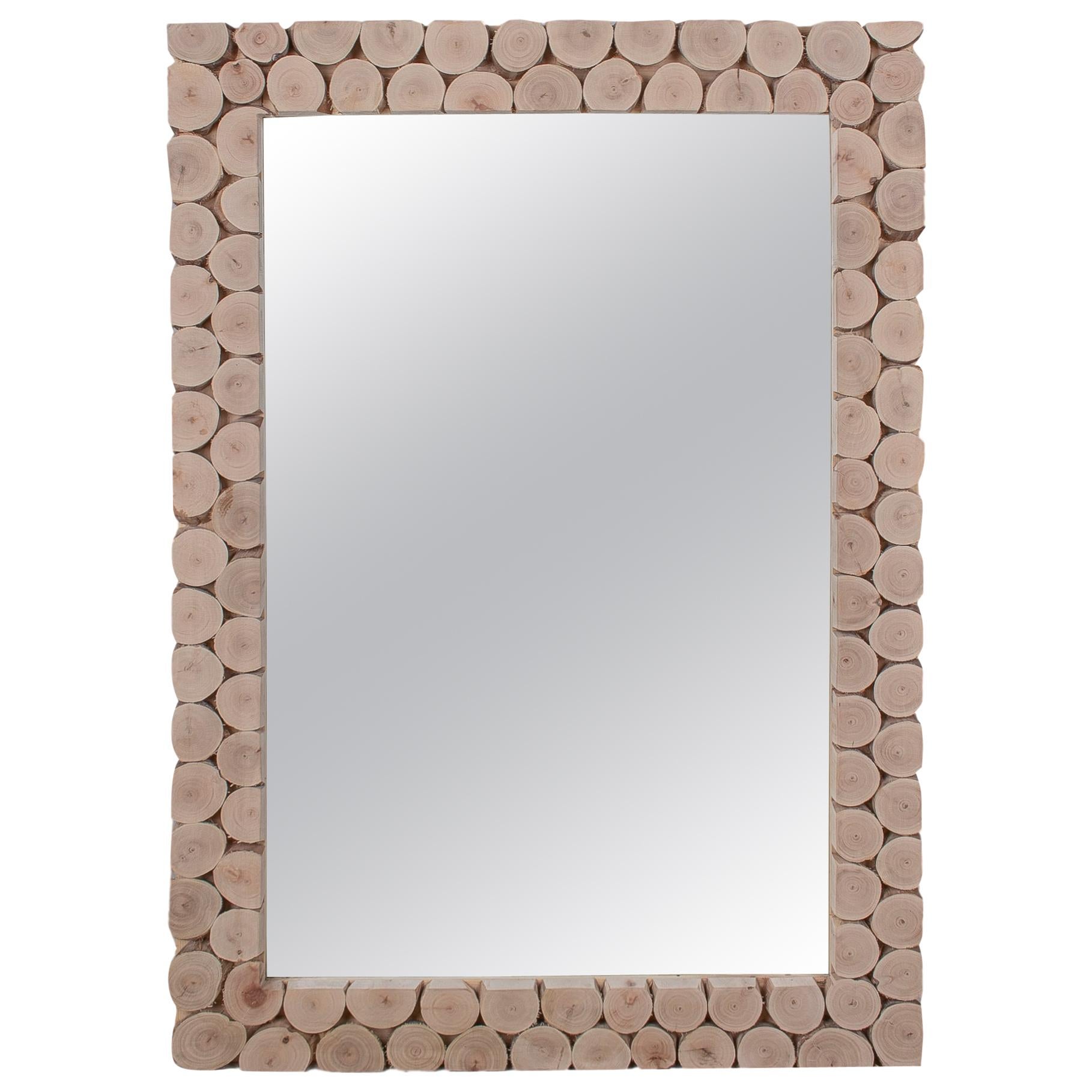 Modern Spanish Rectangular Mirror w/ Hand Made Tree Trunk Mosaic Frame