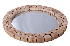 Modern Spanish Round Mirror w/ Hand Made Tree Trunk Mosaic Frame