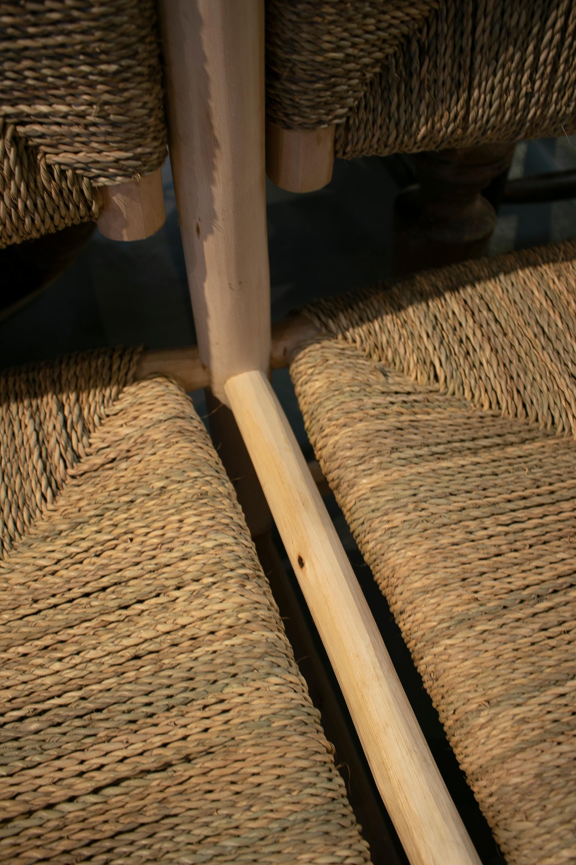 Modern Spanish Rustic 3-Seater Hand Woven Hemp Rope Wooden Sofa 5