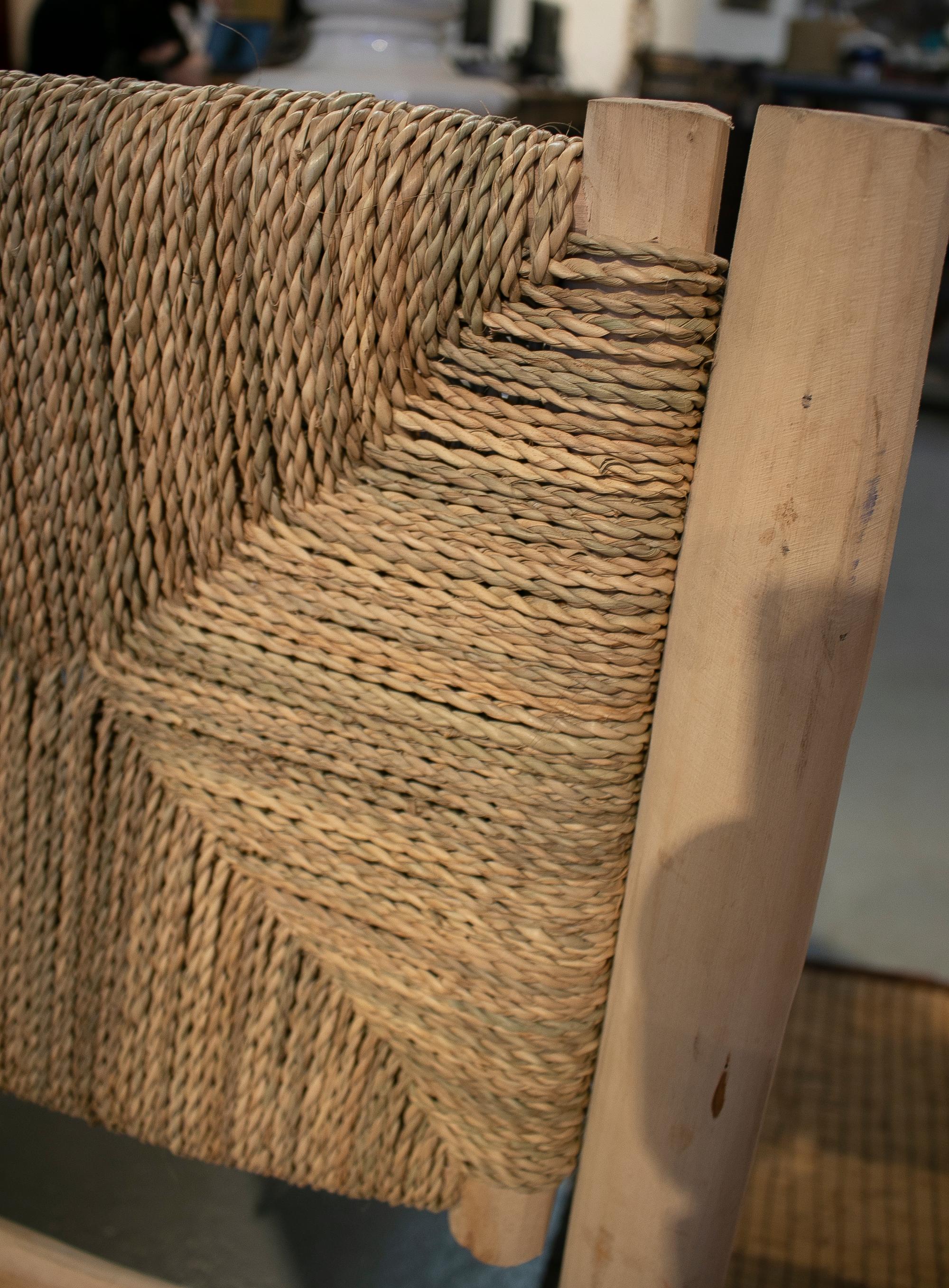 Modern Spanish Rustic 3-Seater Hand Woven Hemp Rope Wooden Sofa 3