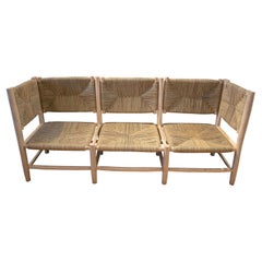 Modern Spanish Rustic 3-Seater Hand Woven Hemp Rope Wooden Sofa