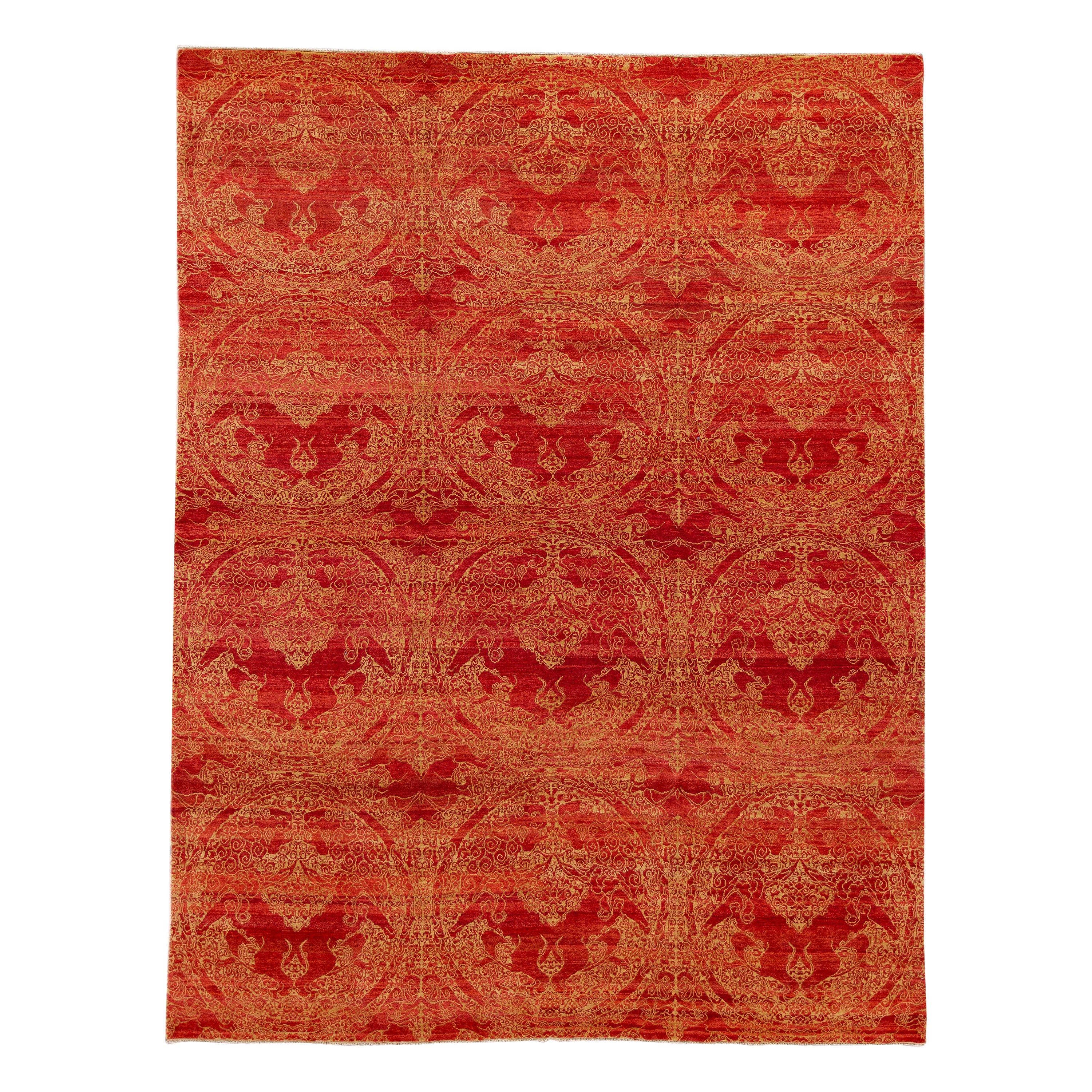 Tappeto moderno spagnolo in lana Sino fatto a mano in rosso e beige con motivo alllover in vendita