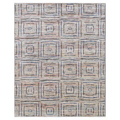 Modern Spanish Textural Square Motifs Wool Multi Color Wool Rug 9'3''x11'7''