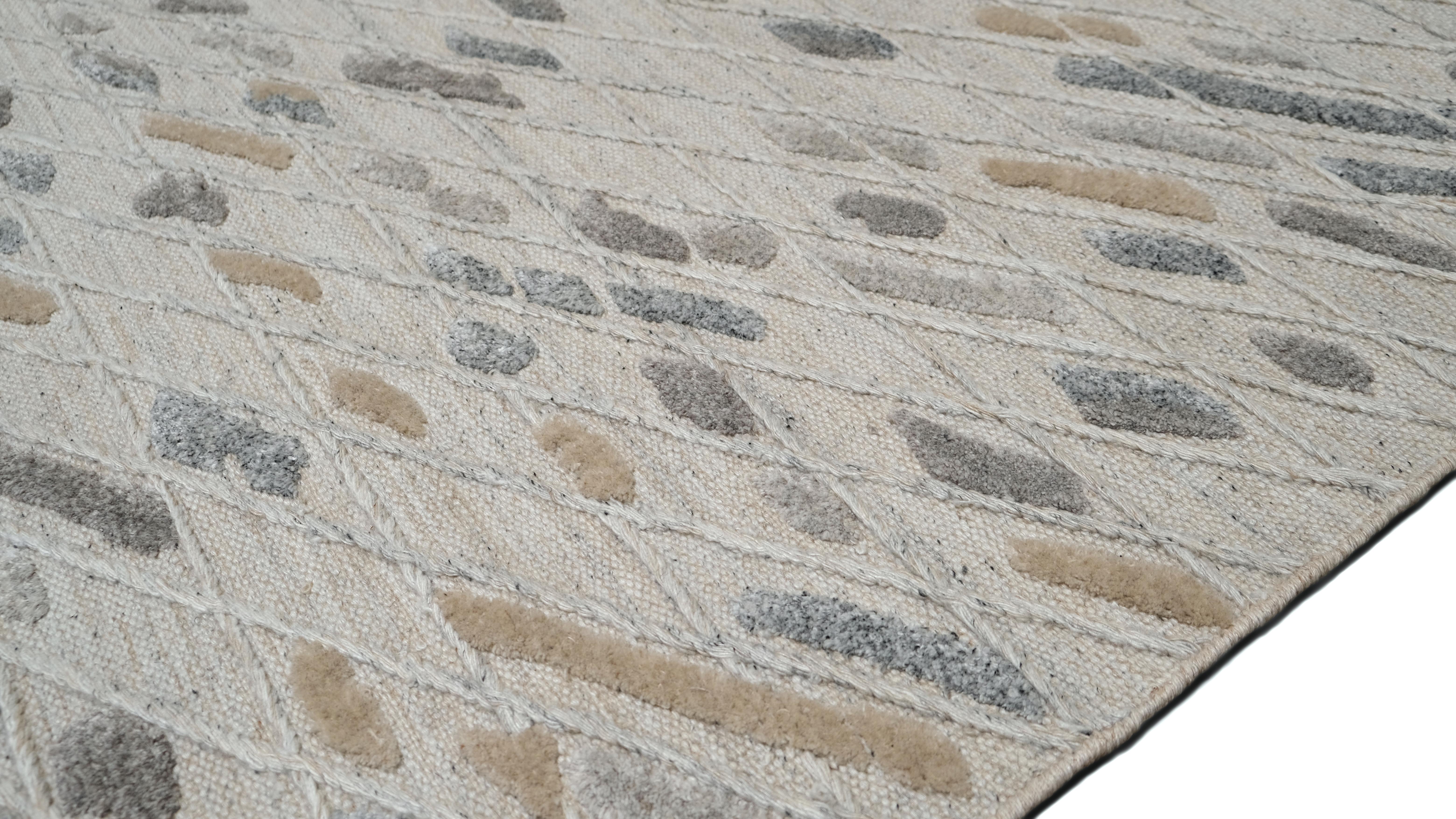 Asian Modern Speckled Grey Beige  Wool Rug 9x12' For Sale