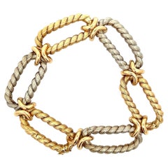 Modern Spiral Oval Link Bracelet 18 Karat Yellow and White Gold Hidden Clasp