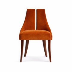 Modern Split-Back Dining Chair in Velvet and Walnut, Customizable Upholstery