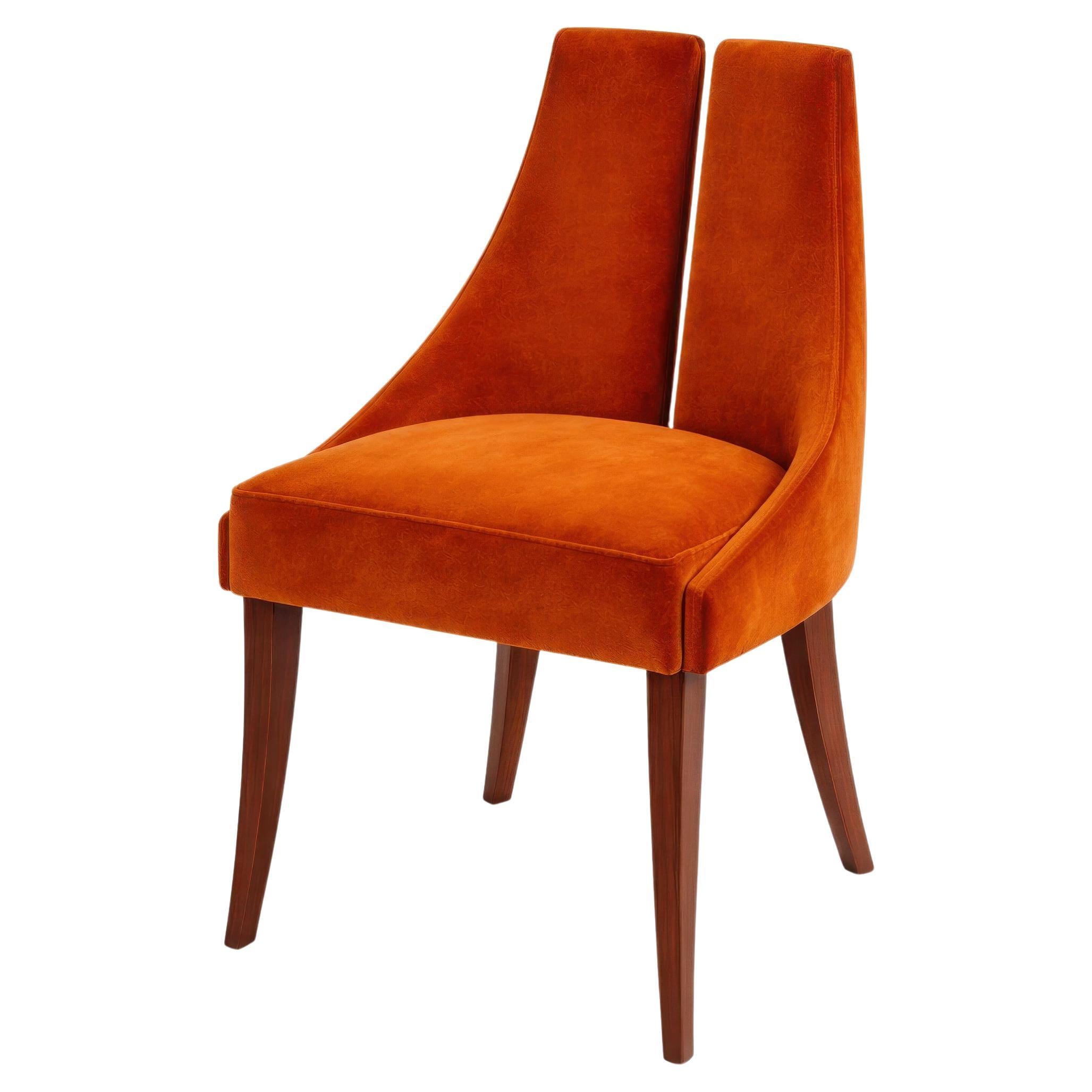 Modern Split-Back Dining Chair in Velvet and Walnut, Customizable Upholstery