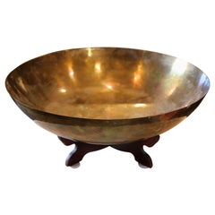 Modern Spun Brass Bowl with Wooden Base by Cheun Kee