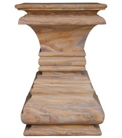 Modern Square Architectural Pedestal Side Table in Rainbow Teakwood Stone