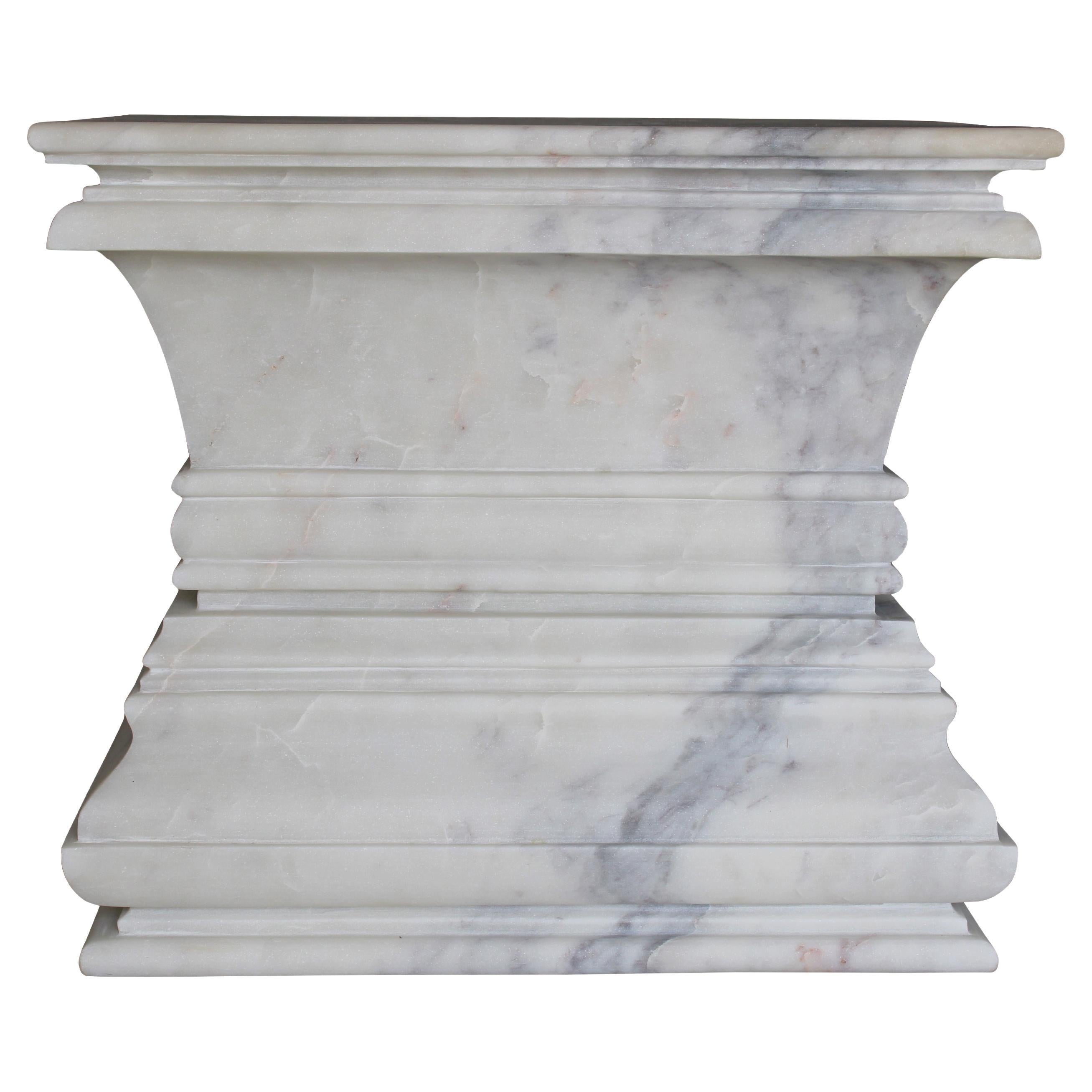 Square Architectural Pedestal Side Table in White Marble by Stephanie Odegard